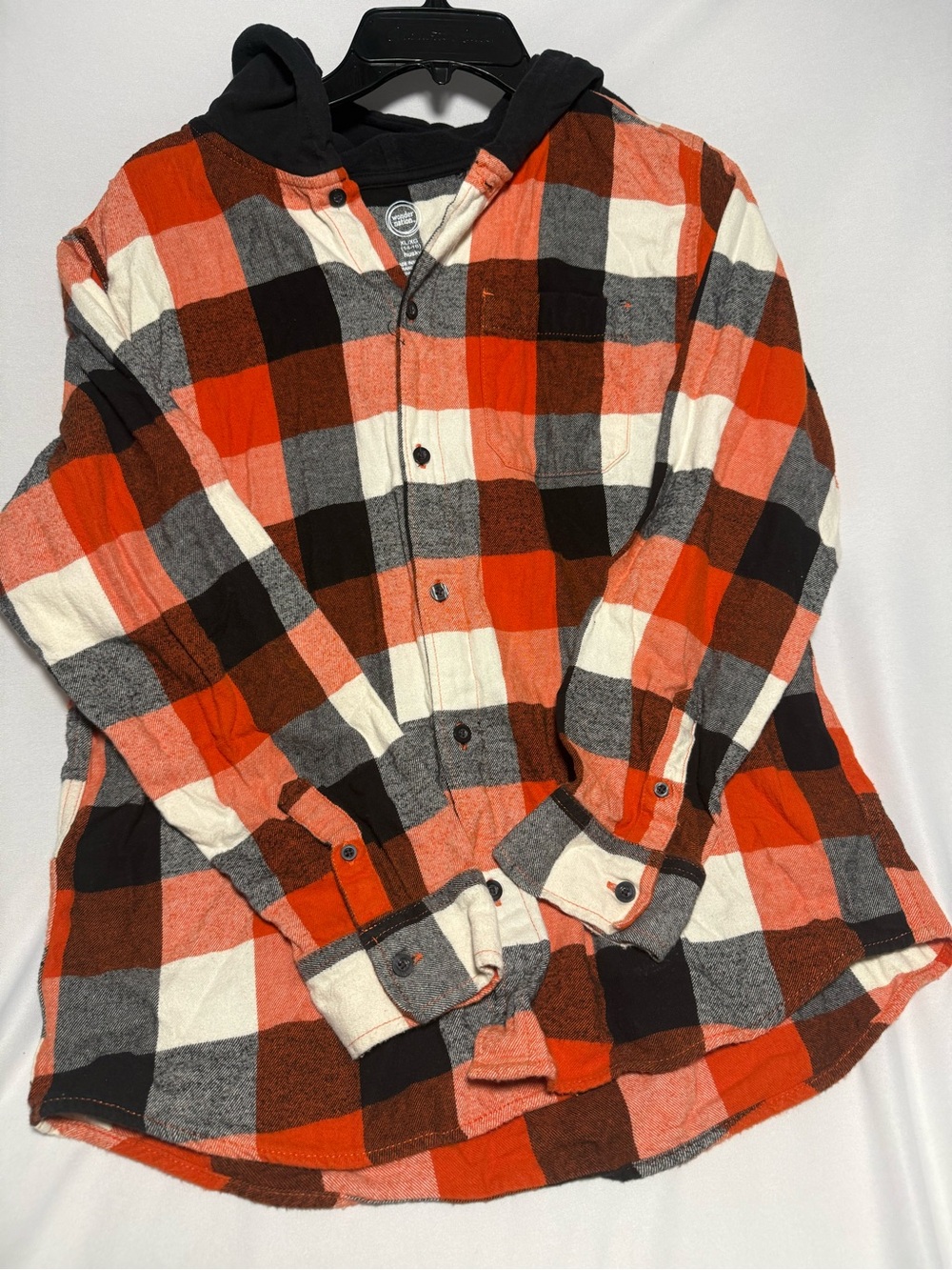 Wonder Nation Boys Plaid Hooded Flannel Shirt. Size XL 14 - 16 Husky